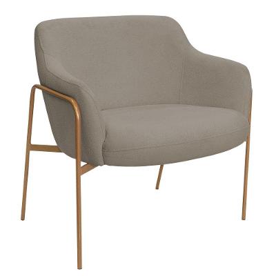 Poltrona Decorativa Jade Base Aço Ouro Fosco Bouclé Marrom Claro - Nexta Casa