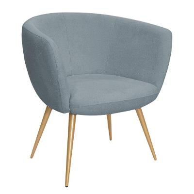 Poltrona Decorativa Isis Pés Palito Ouro Fosco Bouclé Azul Claro - Nexta Casa