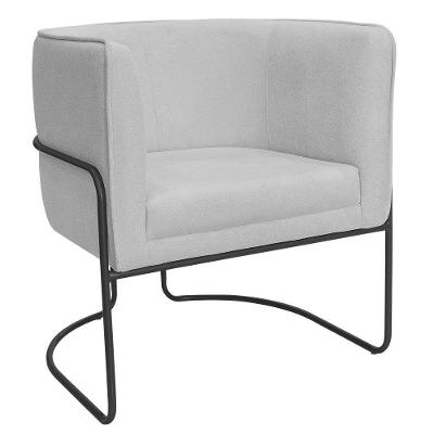 Poltrona Decorativa Betina Base Aço Preto Bouclé Cinza Claro - Nexta Casa