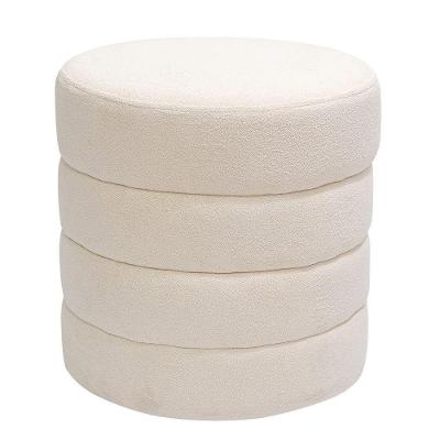 Puff Decorativo Redondo Mid Bouclé Off White - Nexta Casa