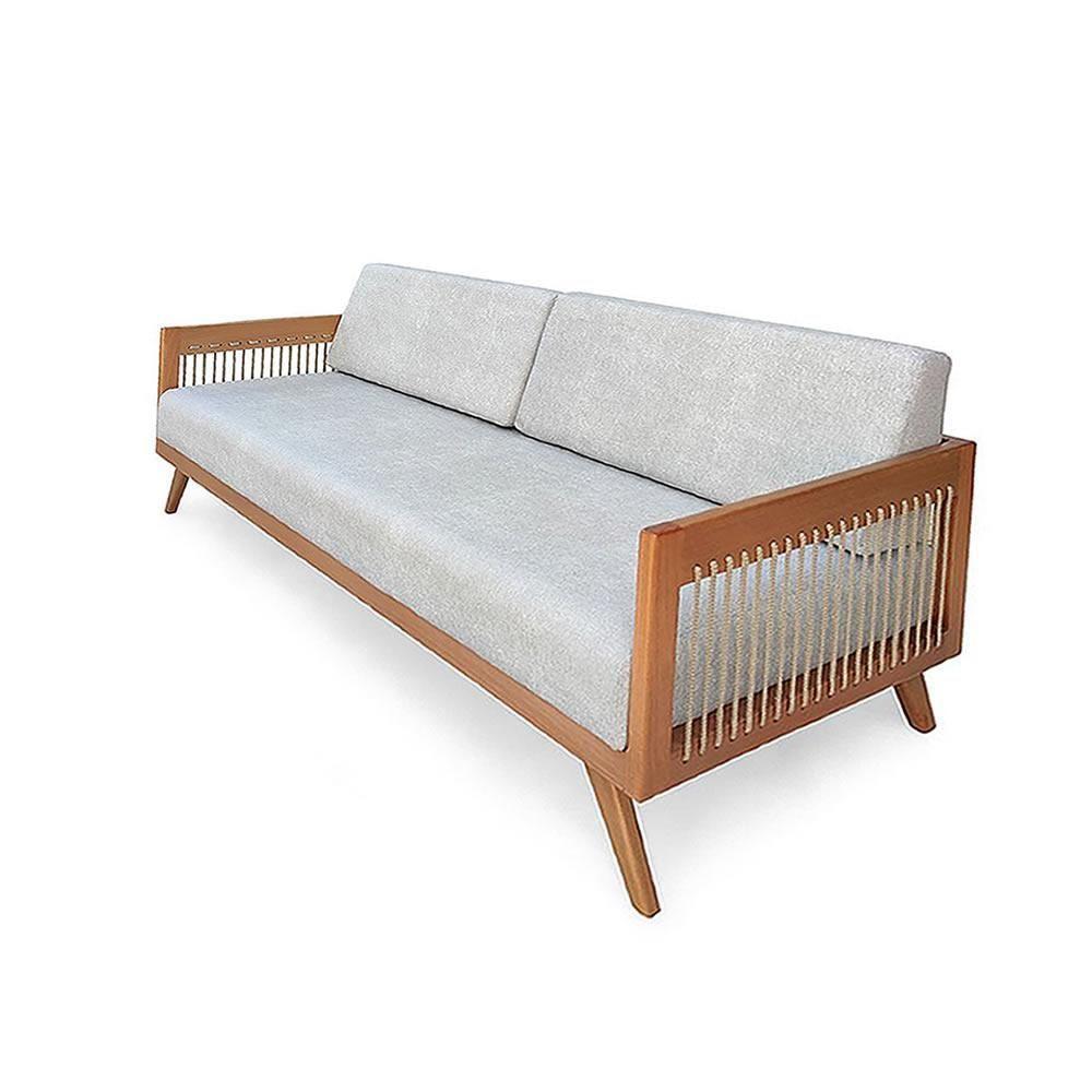 Sofá 3 Lugares Saibi Ozki 200Cm Poliéster Cinza Madeira Eucalipto Cedro Corda Náutica Plana Poliéste - 1