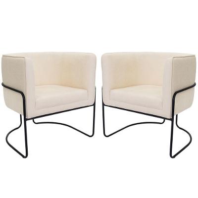 Kit 02 Poltronas Decorativas Betina Base Aço Preto Bouclé Off White - Nexta Casa