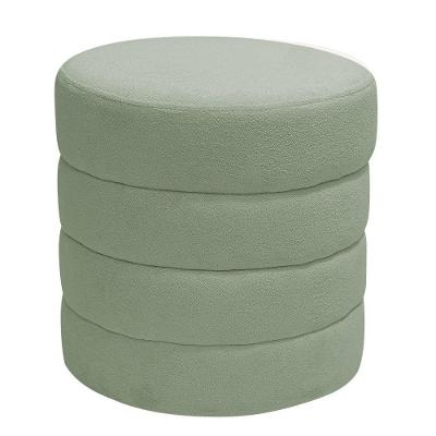 Puff Decorativo Redondo Mid Bouclé Verde Claro - Nexta Casa
