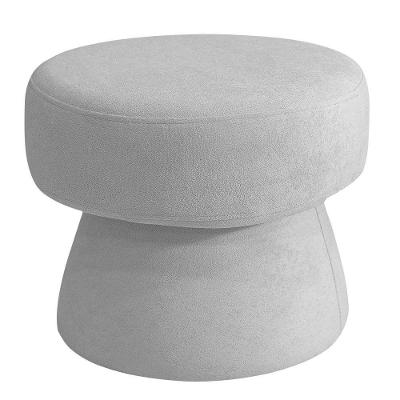Puff Decorativo Redondo Liz Sala De Estar Bouclé Cinza Claro - Nexta Casa