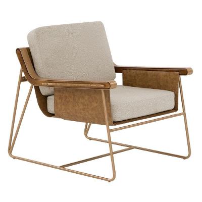 Poltrona Narvi Base Ouro Fosco Tecido Sagu Marrom Claro - Nexta Casa