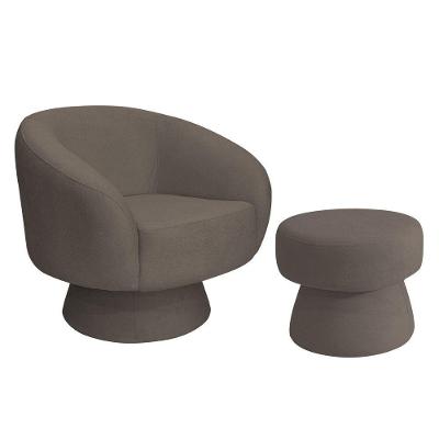 Poltrona Decorativa Giratória Com Puff Liz Bouclé Marrom - Nexta Casa