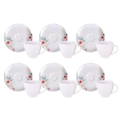 Kit Xícara Pires Café Tramontina Floratta Porcelana Decorada 100ml 12 Peças Tramontina