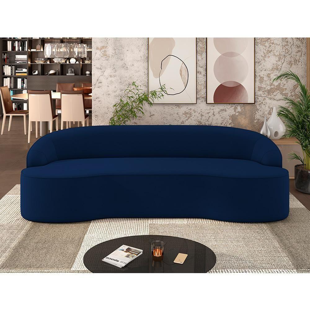 Sofá 4 Lugares Curvo Sala De Estar Living Lótus D02 Veludo Azul Marinho 260 Cm C-304 - 6