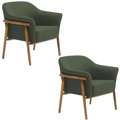 Kit 02 Poltronas Luna Base Madeira Poliéster Verde Musgo - Nexta Casa