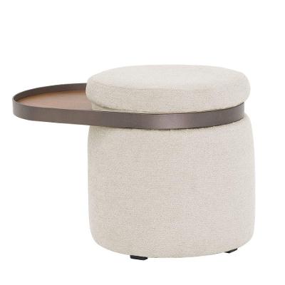 Puff Lynce Com Mesa Auxiliar Aro Titânio Poliéster Bege Claro - Nexta Casa