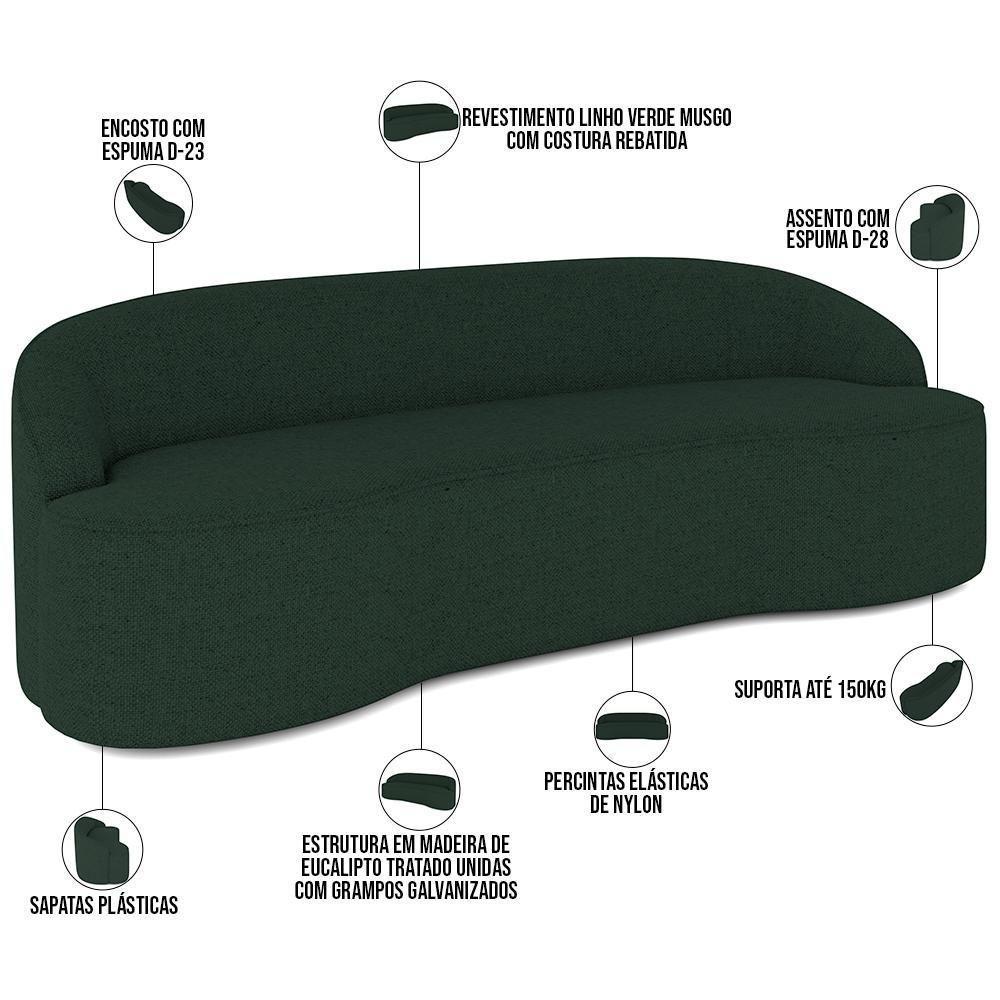 Sofá 4 Lugares Curvo Sala De Estar Living Lótus D02 Linho Verde Musgo 260 Cm C-117 - 4