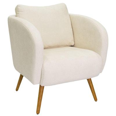 Poltrona Decorativa Dana Pés Palito Madeira Castanho Bouclé Off White - Nexta Casa