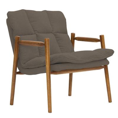 Poltrona Hermes Base Madeira Castanho Bouclé Marrom - Nexta Casa