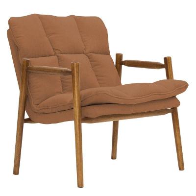 Poltrona Hermes Base Madeira Castanho Bouclé Terracota - Nexta Casa