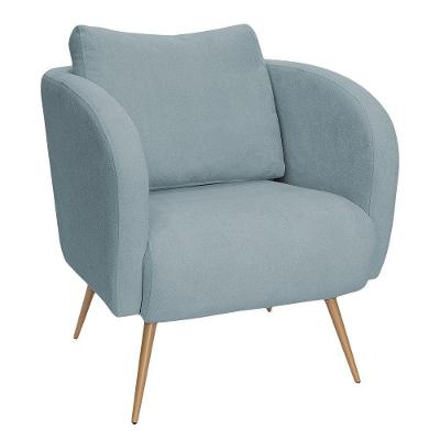 Poltrona Decorativa Dana Pés Palito Ouro Fosco Bouclé Azul Claro - Nexta Casa