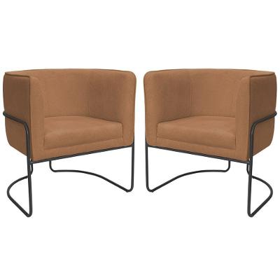 Kit 02 Poltronas Decorativas Betina Base Aço Preto Bouclé Terracota - Nexta Casa