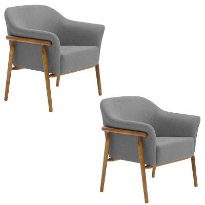 Kit 02 Poltronas Luna Base Madeira Poliéster Cinza - Nexta Casa