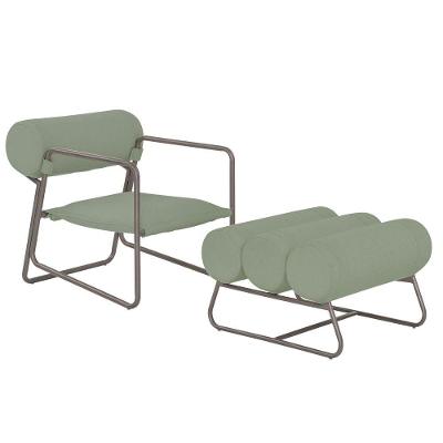 Poltrona Com Puff Detroit Bouclé Verde Claro - Nexta Casa