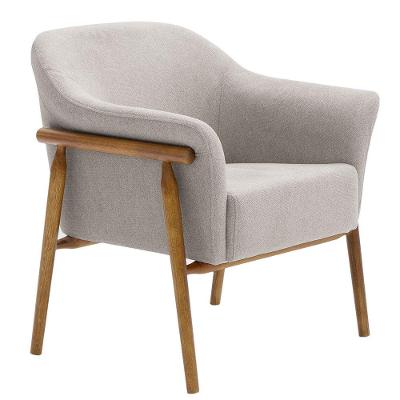 Poltrona Sala De Estar Luna Base Madeira Castanho Suede Tramado Cinza Claro - Nexta Casa