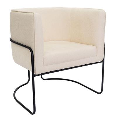 Poltrona Decorativa Betina Base Aço Preto Bouclé Off White - Nexta Casa