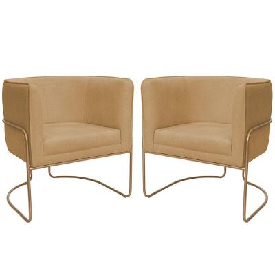 Kit 02 Poltronas Decorativas Betina Base Aço Ouro Fosco Bouclé Camel - Nexta Casa