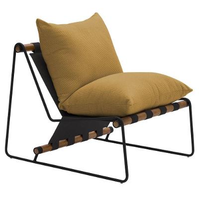 Poltrona Decorativa Turim Base Aço Preto Recouro Black Poliéster Mostarda - Nexta Casa