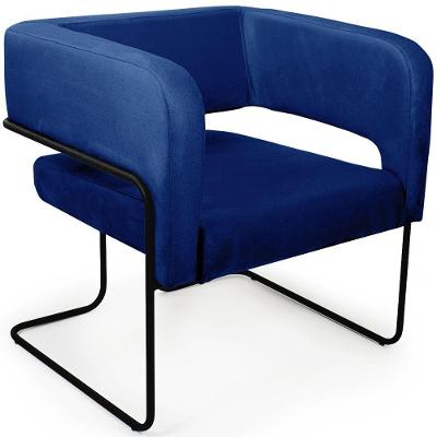 Poltrona Decorativa Scarlett Base Aço Preto Veludo Azul Royal - Nexta Casa