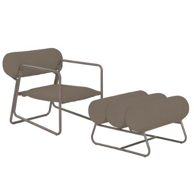 Poltrona Com Puff Detroit Base Titânio Bouclé Marrom - Nexta Casa