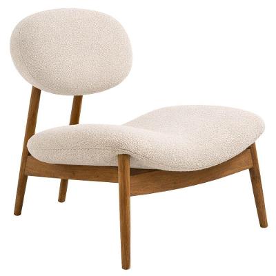 Poltrona Decorativa Yves Base Madeira Castanho Bouclé Off White - Nexta Casa