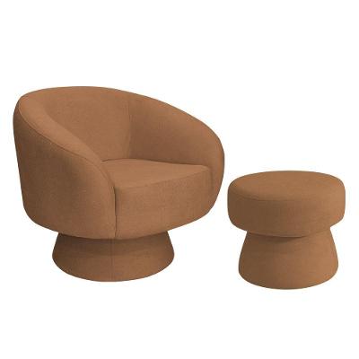 Poltrona Decorativa Giratória Com Puff Liz Bouclé Terracota - Nexta Casa