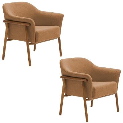 Kit 02 Poltronas Luna Base Madeira Bouclé Terracota - Nexta Casa