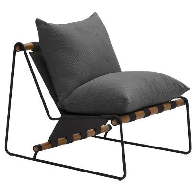 Poltrona Decorativa Turim Base Aço Preto Recouro Black Poliéster Cinza - Nexta Casa