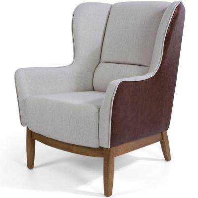 Poltrona Confortável Milena Base Madeira Linho Cru/corano Rústico Marrom - Nexta Casa