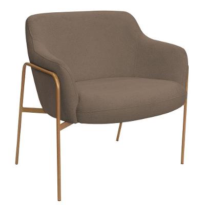 Poltrona Decorativa Jade Base Aço Ouro Fosco Bouclé Marrom - Nexta Casa