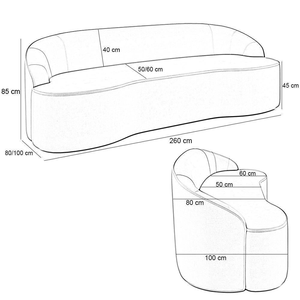 Sofá 4 Lugares Curvo Sala De Estar Living Lótus D02 Linho Bege 260 Cm D-463 - 2