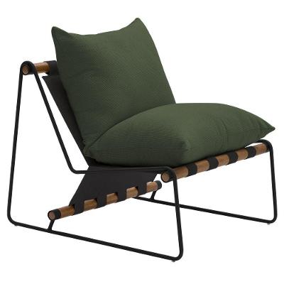 Poltrona Decorativa Turim Base Aço Preto Recouro Black Poliéster Verde Musgo - Nexta Casa