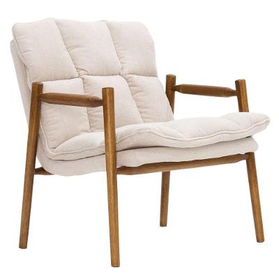 Poltrona Hermes Base Madeira Castanho Bouclé Off White - Nexta Casa