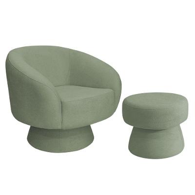 Poltrona Decorativa Fixa Com Puff Liz Bouclé Verde Claro - Nexta Casa