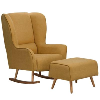 Poltrona De Amamentação Lily Balanço Milka Com Puff Linho Mostarda - Nexta Casa