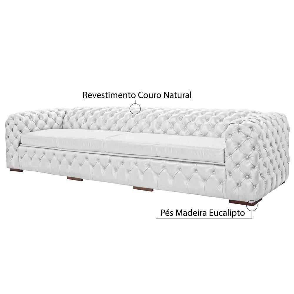 Sofá 4 Lugares Astúria 260cm Couro Natural Branco Fosco - 3