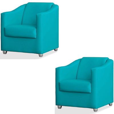 Kit 2 Poltronas Luiza Suede Azul Turquesa