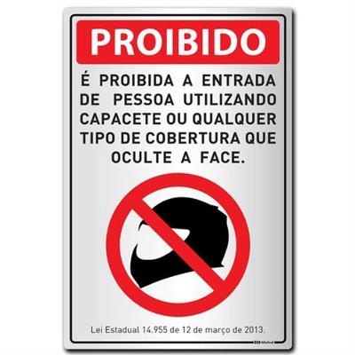 Placa de Alumínio Autoadesiva 16x23cm é Proibida A Entrada de Pessoas Utilizando Capacete 170 Sp