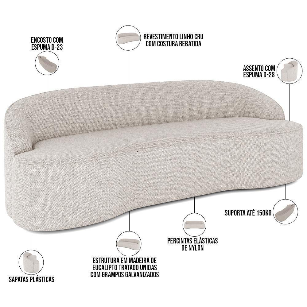 Sofá 4 Lugares Curvo Sala De Estar Living Lótus D02 Linho Cru 260 Cm D-461 - 5