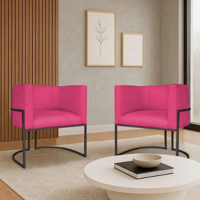 Kit 2 Poltronas Dália Luxo Moderna Estofada Design Sofisticado Com Base De Ferro Preto Suede Pink