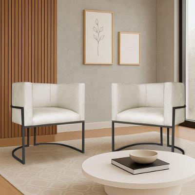 Kit 2 Poltronas Dália Luxo Moderna Estofada Design Sofisticado Com Base De Ferro Preto Linho Bege