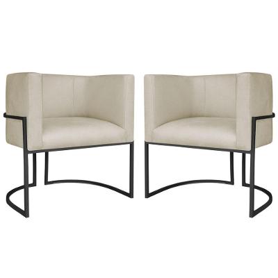 Kit 2 Poltronas Dália Luxo Moderna Estofada Design Sofisticado Com Base De Ferro Preto Suede Bege