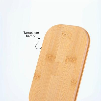 Lancheira Plástica 700ml Com Tampa De Bambu Com Elástico Lilás