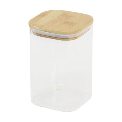 Pote Hermético Quadrado De Vidro Em Borossilicato 1100ml Com Tampa De Bambu