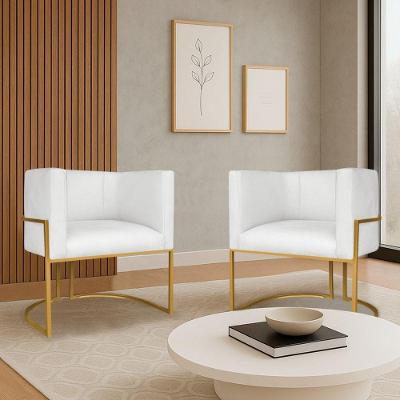 Kit 2 Poltronas Dália Luxo Moderna Estofada Design Sofisticado Com Base De Ferro Dourado Bouclé Branco