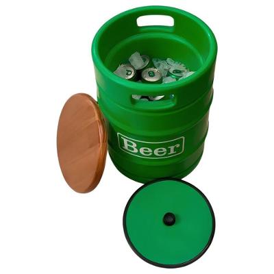 Banco Cooler De Cervejas Barril Decorativo Tampo De Madeira 28l Verde